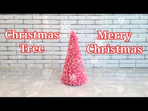 Tự Làm Cây Thông Hoa Hồng Trang Trí Noel Bằng Giấy Siêu Dễ | How To Make A Paper Christmas Tree