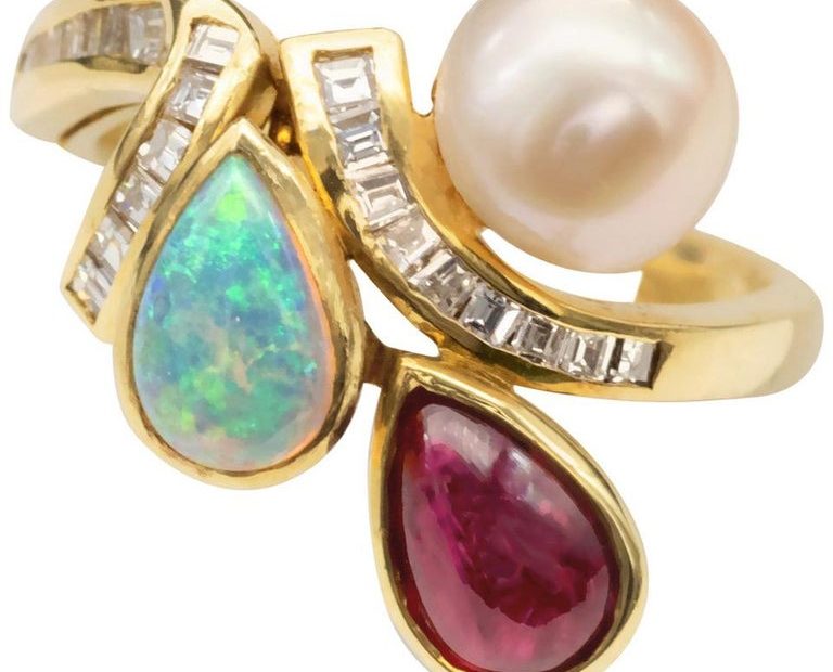 Ruby Opal Pearl And Diamonds 18 Karat Gold Ring For Sale At 1Stdibs | Ruby  And Opal Ring, Opal And Ruby Ring, Pearl Opal