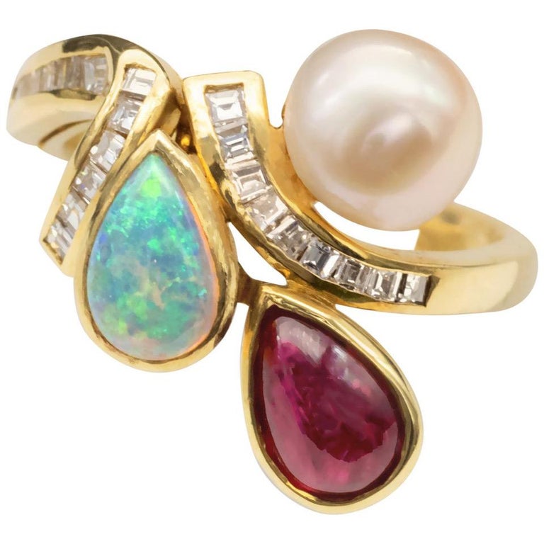 Ruby Opal Pearl And Diamonds 18 Karat Gold Ring For Sale At 1Stdibs | Ruby  And Opal Ring, Opal And Ruby Ring, Pearl Opal