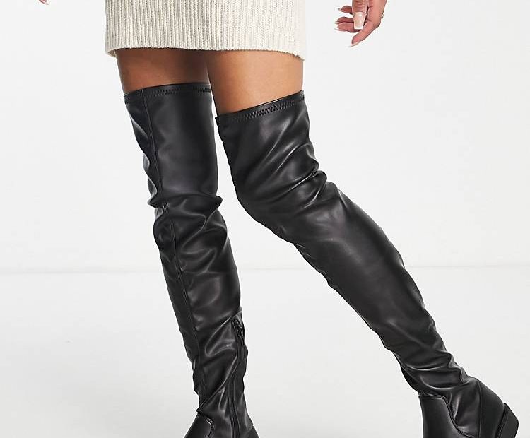 Asos Design Petite Kalani Over The Knee Boots In Black | Asos