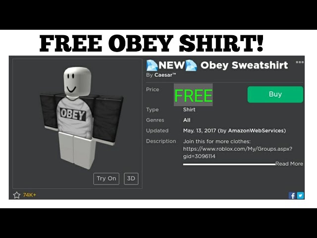 How To Get Obey Shirt For Free On Roblox! - Youtube